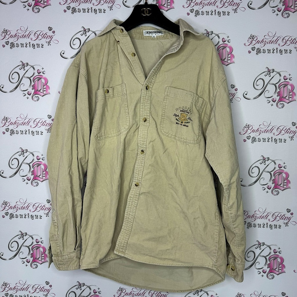 Kingshire shirts button down beige tan fashion structure velour velvet soft